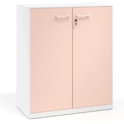 Armario de metal para oficina con puertas de melamina Strong 109x92cm, estructura blanca
