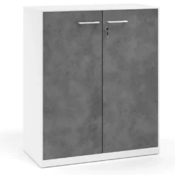 Armario de metal para oficina con puertas de melamina Strong 109x92cm, estructura blanca