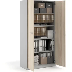 Armario de oficina metálico con puertas de melamina Strong 185x92cm, estructura aluminio