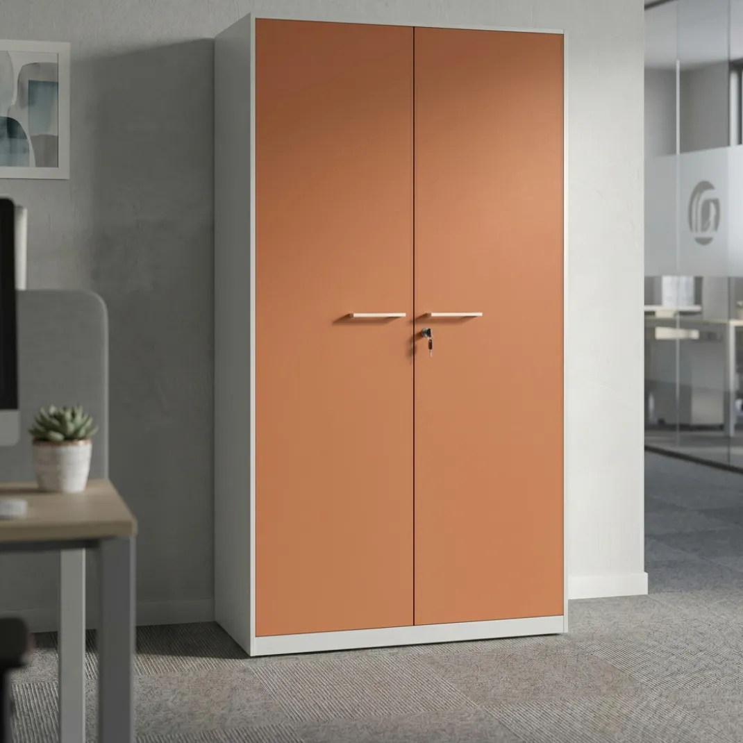 Armario de oficina metálico con puertas de melamina Strong 185x92cm, estructura aluminio