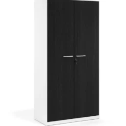 Armario metálico de oficina con puertas de melamina Strong 185x92cm, estructura blanca