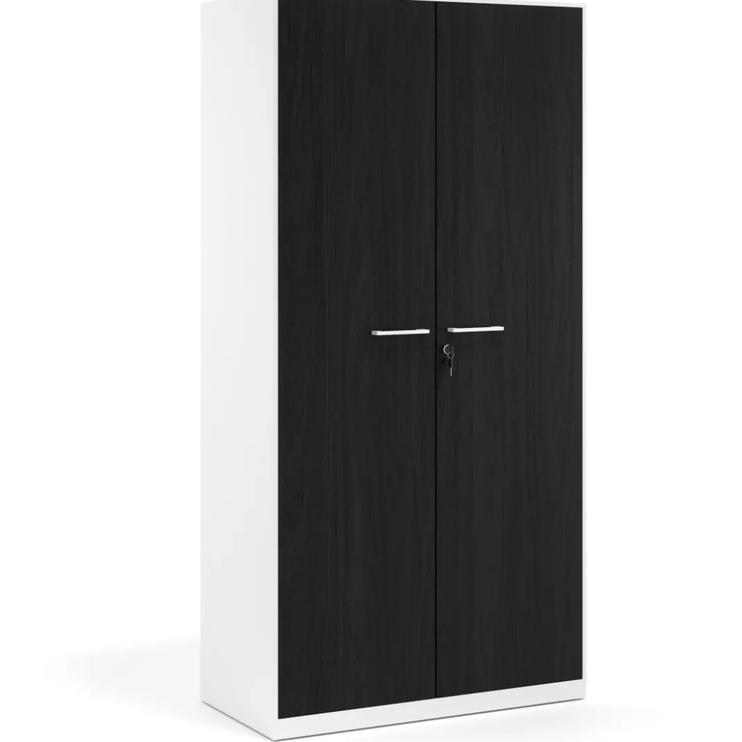 Armario metálico de oficina con puertas de melamina Strong 185x92cm, estructura blanca