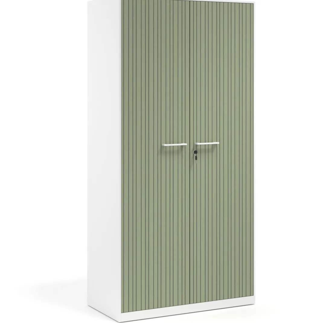 Armario metálico de oficina con puertas de melamina Strong 185x92cm, estructura blanca