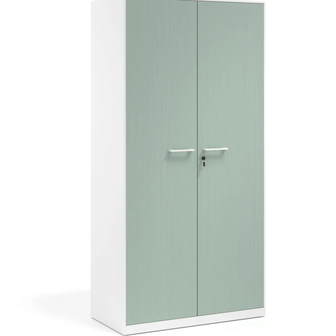 Armario metálico de oficina con puertas de melamina Strong 185x92cm, estructura blanca