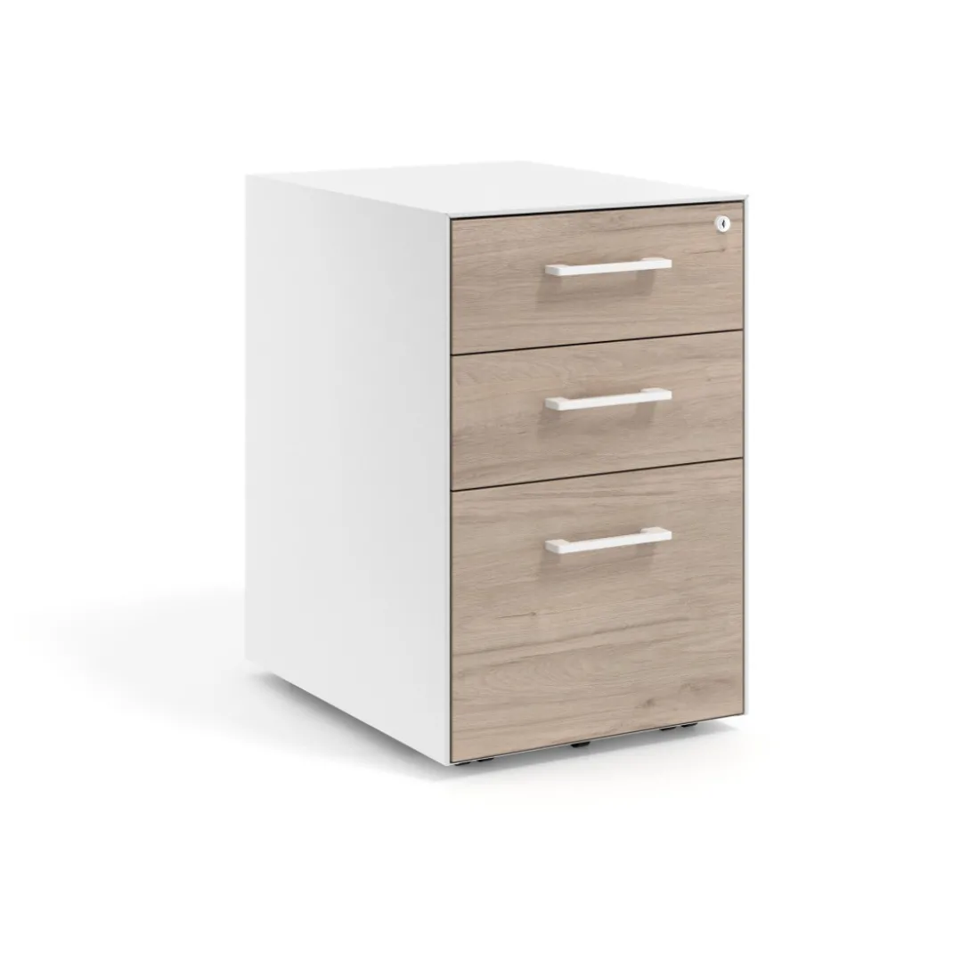 Cajonera de oficina Strong 2 cajones + archivo estructura blanca frontales melamina