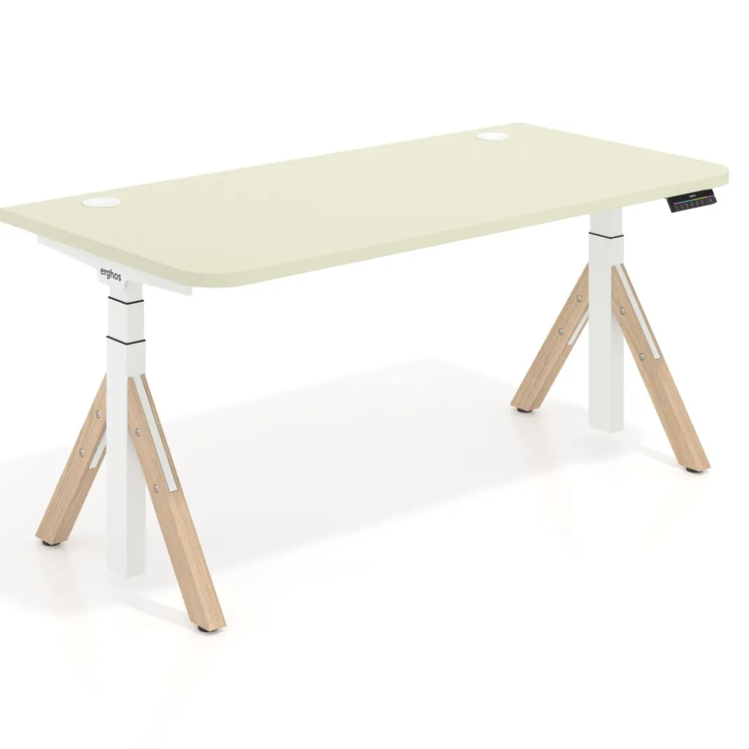 Escritorio Elevable Erghos Alpha estructura de madera 2 cantos curvos