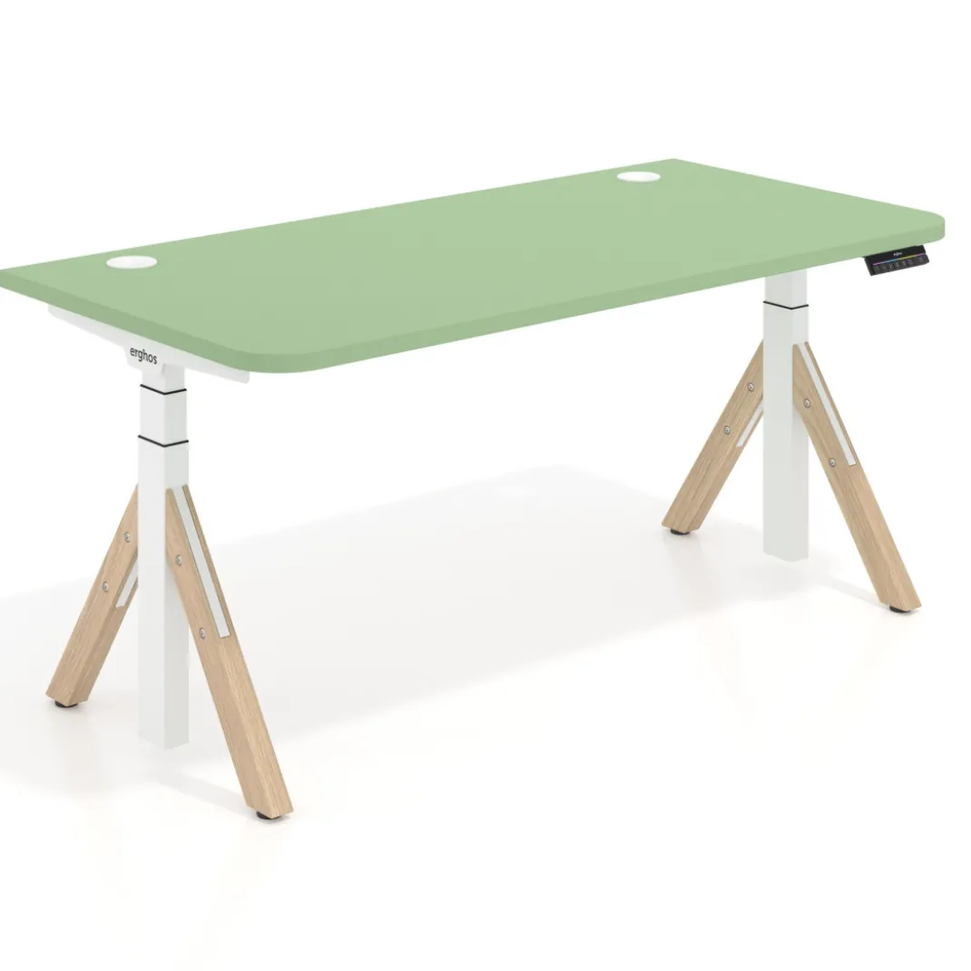 Escritorio Elevable Erghos Alpha estructura de madera 2 cantos curvos