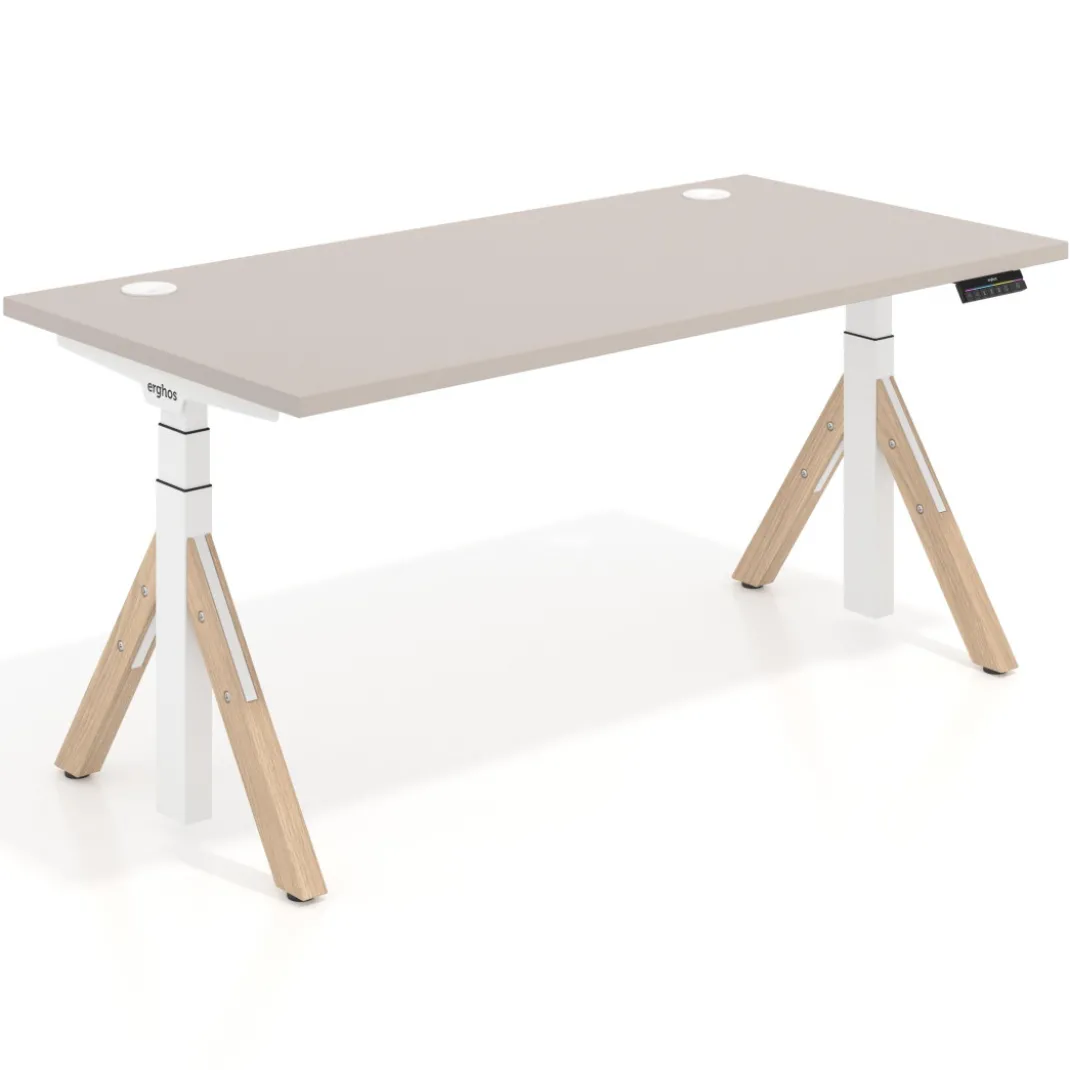 Escritorio Elevable Erghos Alpha estructura de madera canto recto