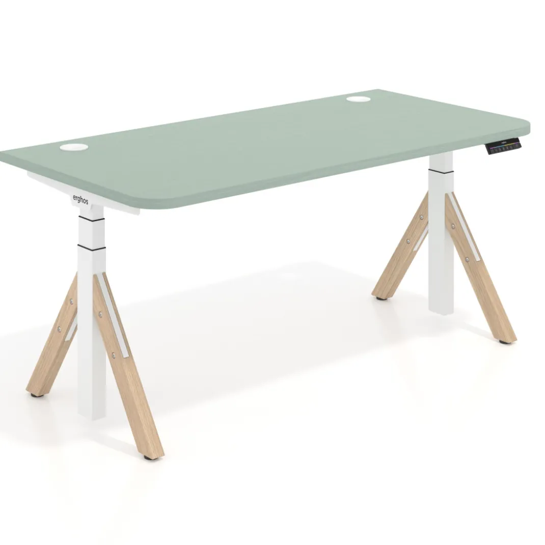 Escritorio Elevable Erghos Alpha estructura de madera 2 cantos curvos