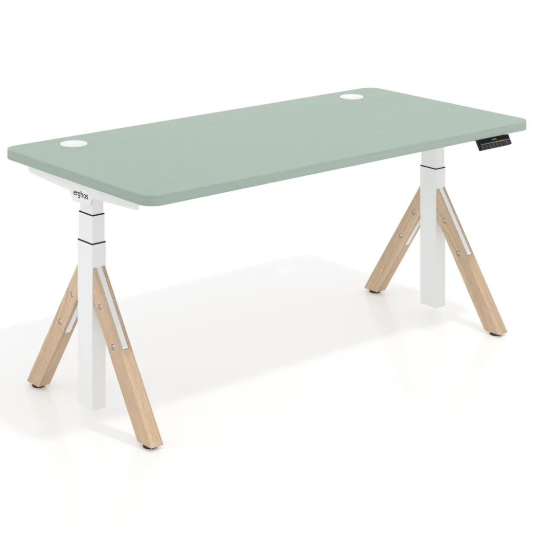 Escritorio Elevable Erghos Alpha estructura de madera 4 cantos curvos
