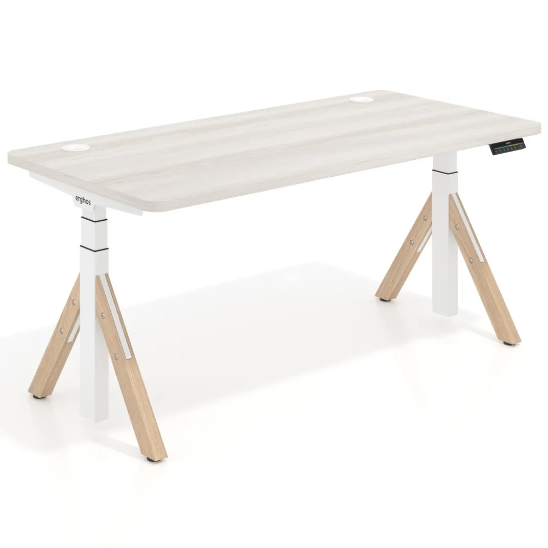 Escritorio Elevable Erghos Alpha estructura de madera 4 cantos curvos