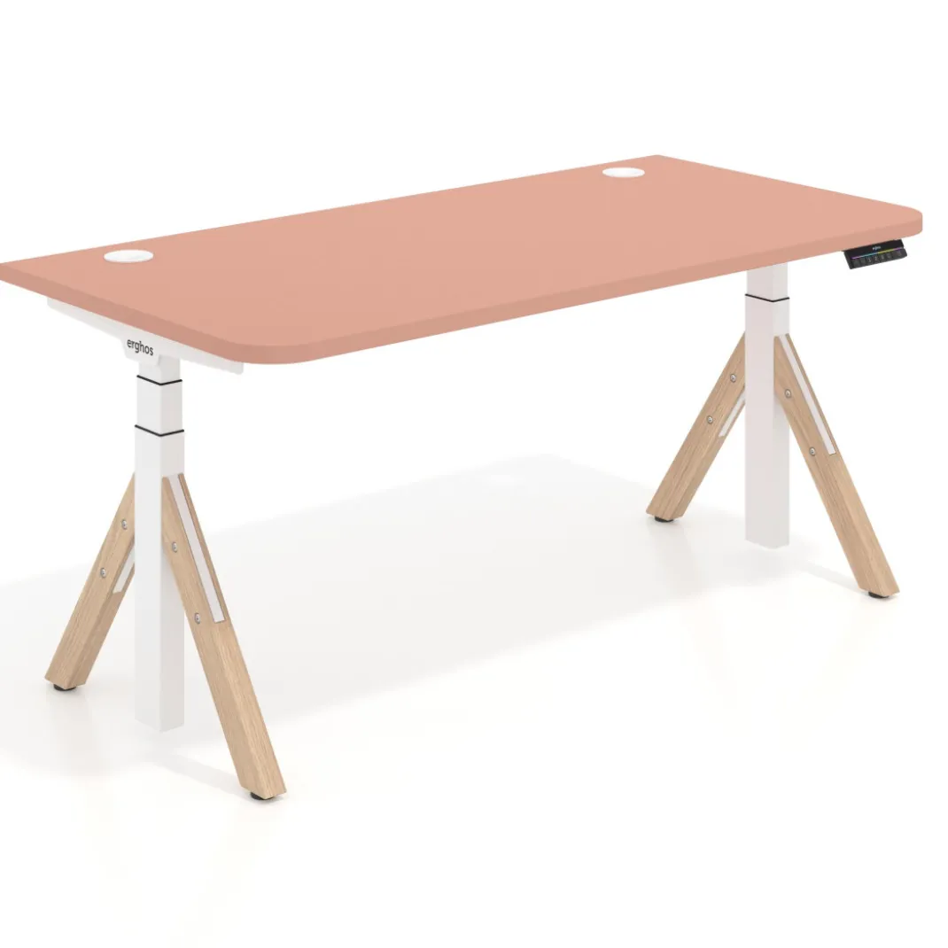 Escritorio Elevable Erghos Alpha estructura de madera 2 cantos curvos