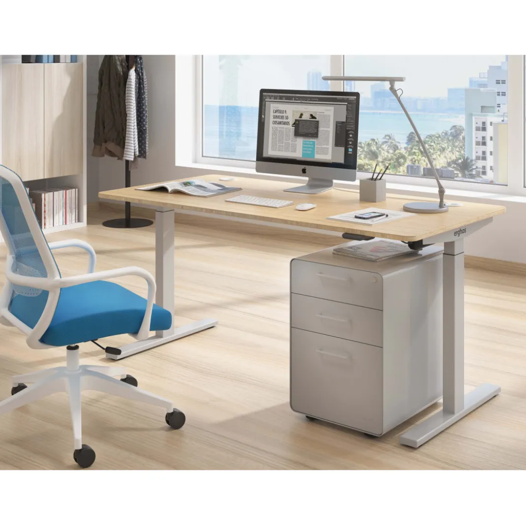 Escritorio Elevable Erghos Smart estructura aluminio canto curvo