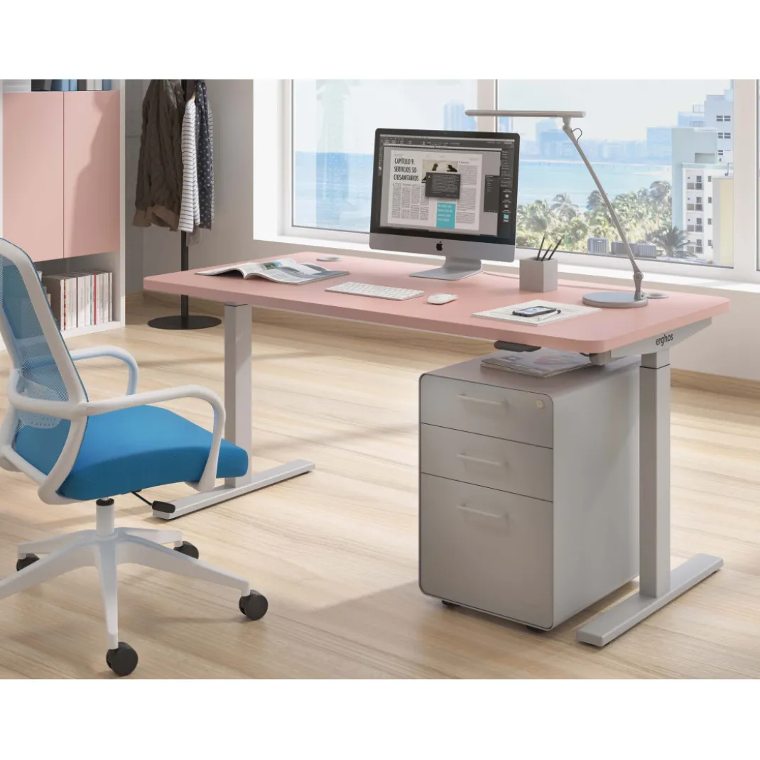 Escritorio Elevable Erghos Smart estructura aluminio canto curvo