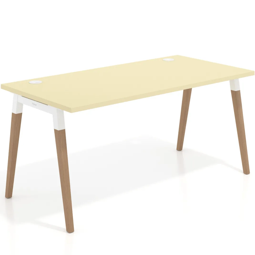 Mesa de despacho Arki, patas de madera maciza, fondo 80cm