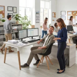 Mesa de despacho en L Arki fondo 80cm con ala WorkPlus estructura blanco
