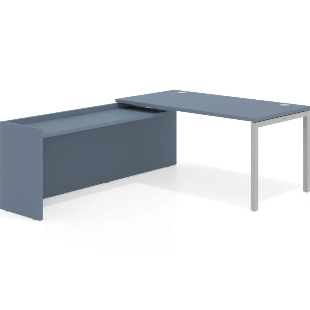 Mesa de despacho en L Kube fondo 80cm con ala WorkPlus estructura aluminio