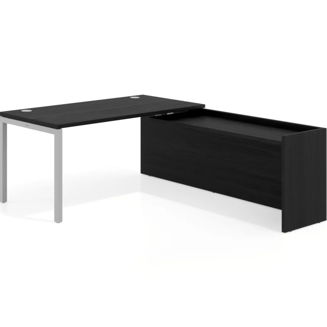 Mesa de despacho en L Kube fondo 80cm con ala WorkPlus estructura aluminio