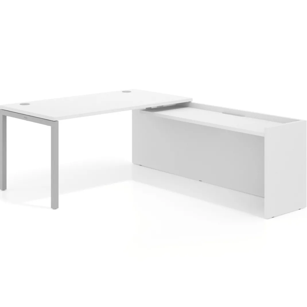 Mesa de despacho en L Kube fondo 80cm con ala WorkPlus estructura aluminio
