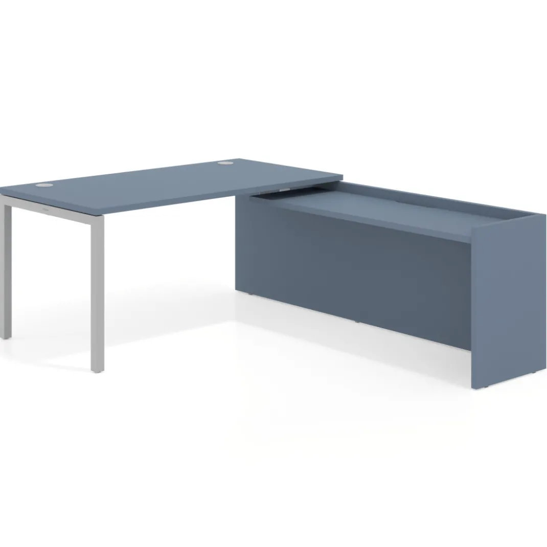 Mesa de despacho en L Kube fondo 80cm con ala WorkPlus estructura aluminio