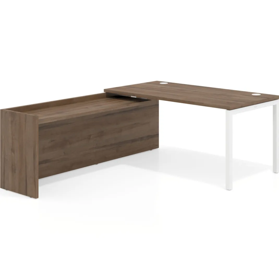 Mesa de despacho en L Kube fondo 80cm con ala WorkPlus estructura blanco
