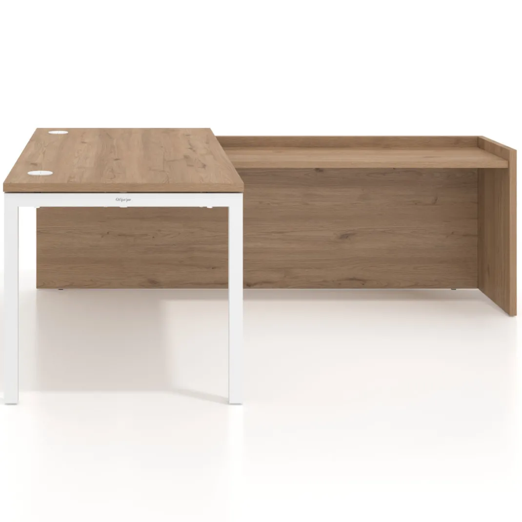 Mesa de despacho en L Kube fondo 80cm con ala WorkPlus estructura blanco