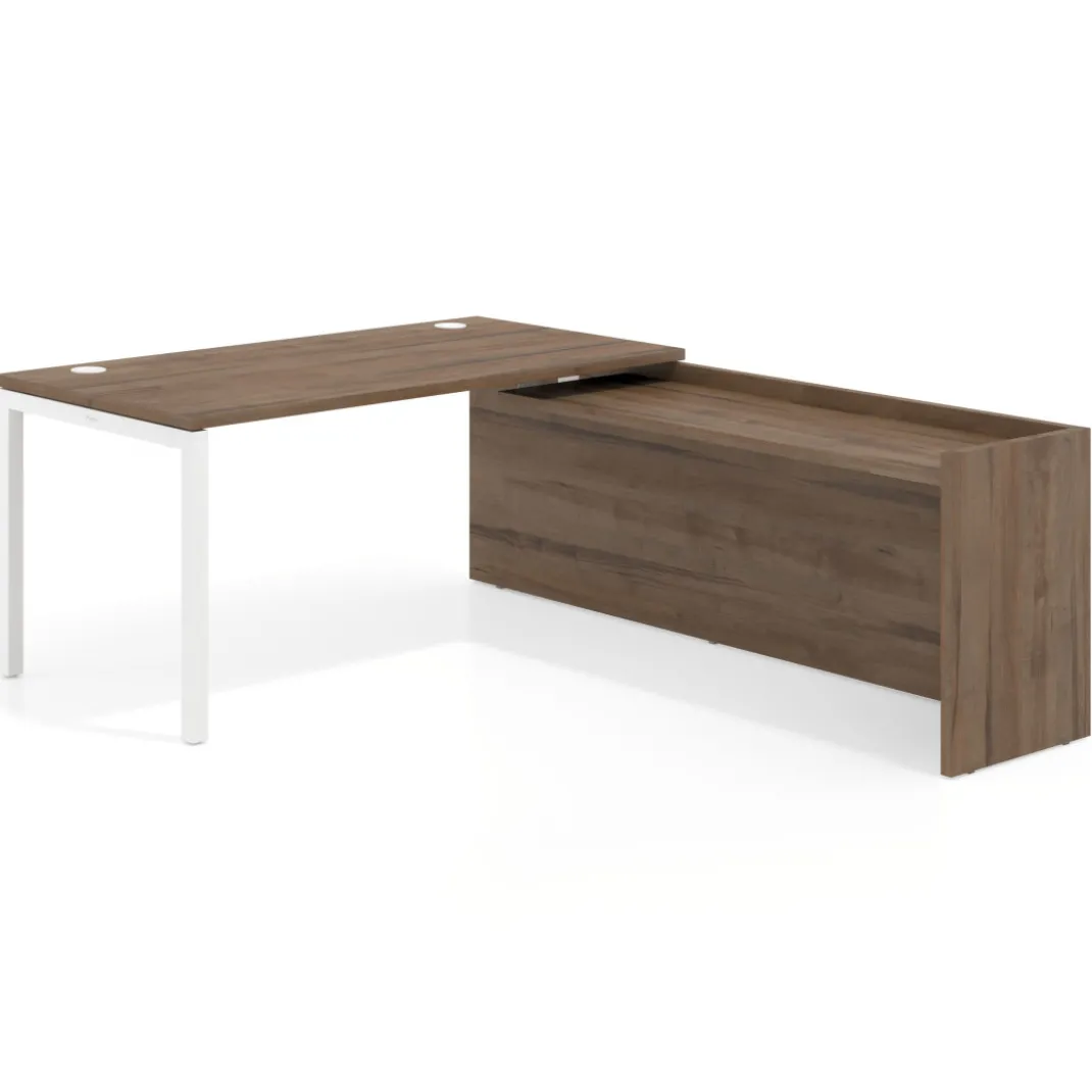 Mesa de despacho en L Kube fondo 80cm con ala WorkPlus estructura blanco