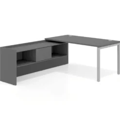 Mesa de despacho en L Kube fondo 80cm con ala+cajones WorkPlus estructura aluminio