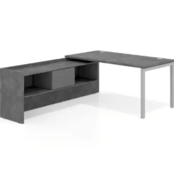 Mesa de despacho en L Kube fondo 80cm con ala+cajones WorkPlus estructura aluminio