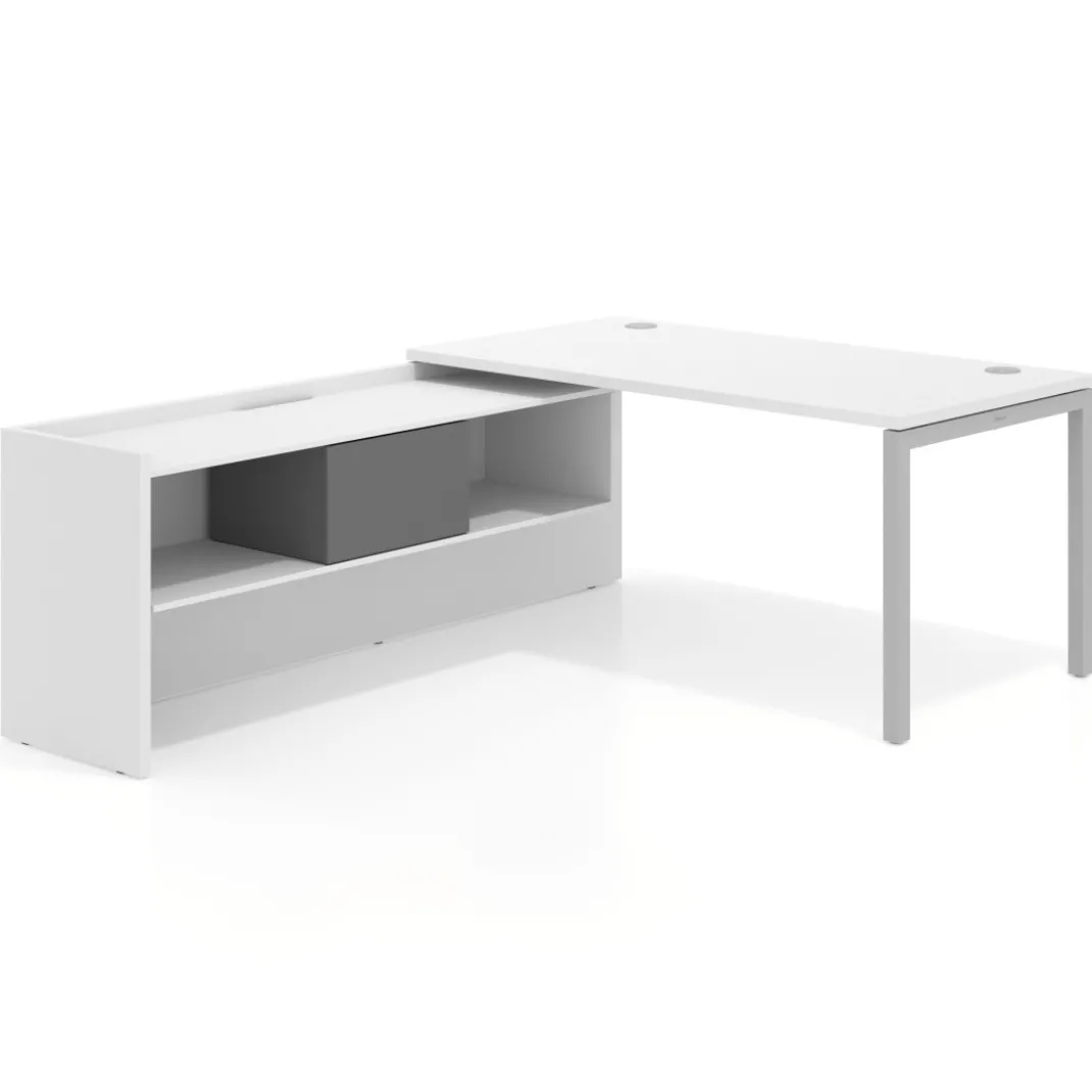 Mesa de despacho en L Kube fondo 80cm con ala+cajones WorkPlus estructura aluminio