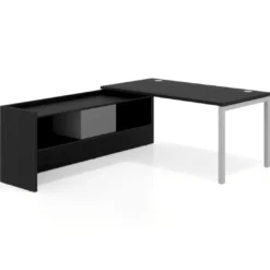 Mesa de despacho en L Kube fondo 80cm con ala+cajones WorkPlus estructura aluminio