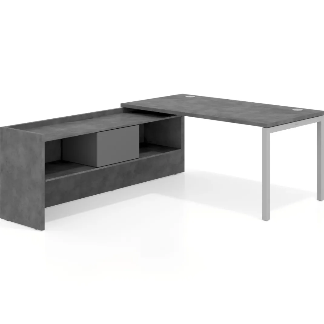Mesa de despacho en L Kube fondo 80cm con ala+cajones WorkPlus estructura aluminio