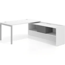 Mesa de despacho en L Kube fondo 80cm con ala+cajones WorkPlus estructura aluminio