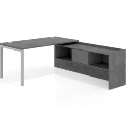 Mesa de despacho en L Kube fondo 80cm con ala+cajones WorkPlus estructura aluminio