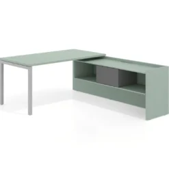 Mesa de despacho en L Kube fondo 80cm con ala+cajones WorkPlus estructura aluminio