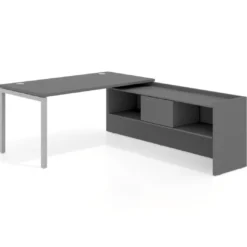 Mesa de despacho en L Kube fondo 80cm con ala+cajones WorkPlus estructura aluminio