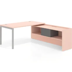 Mesa de despacho en L Kube fondo 80cm con ala+cajones WorkPlus estructura aluminio