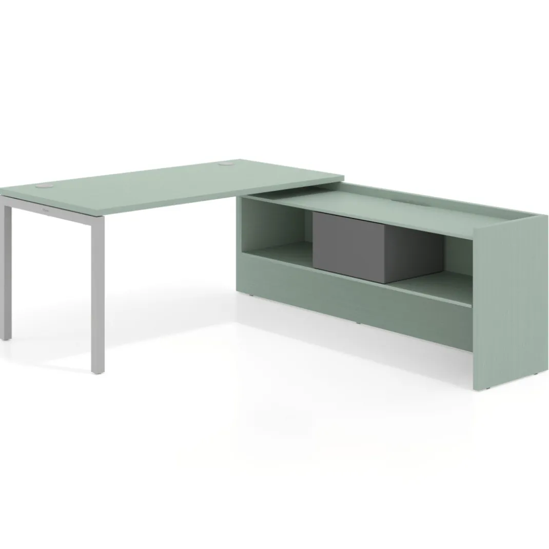 Mesa de despacho en L Kube fondo 80cm con ala+cajones WorkPlus estructura aluminio