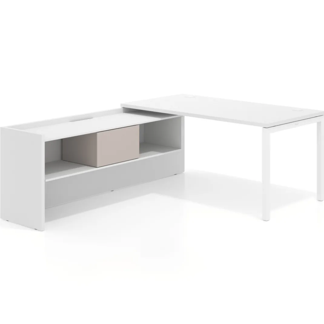 Mesa de despacho en L Kube fondo 80cm con ala+cajones WorkPlus estructura blanco