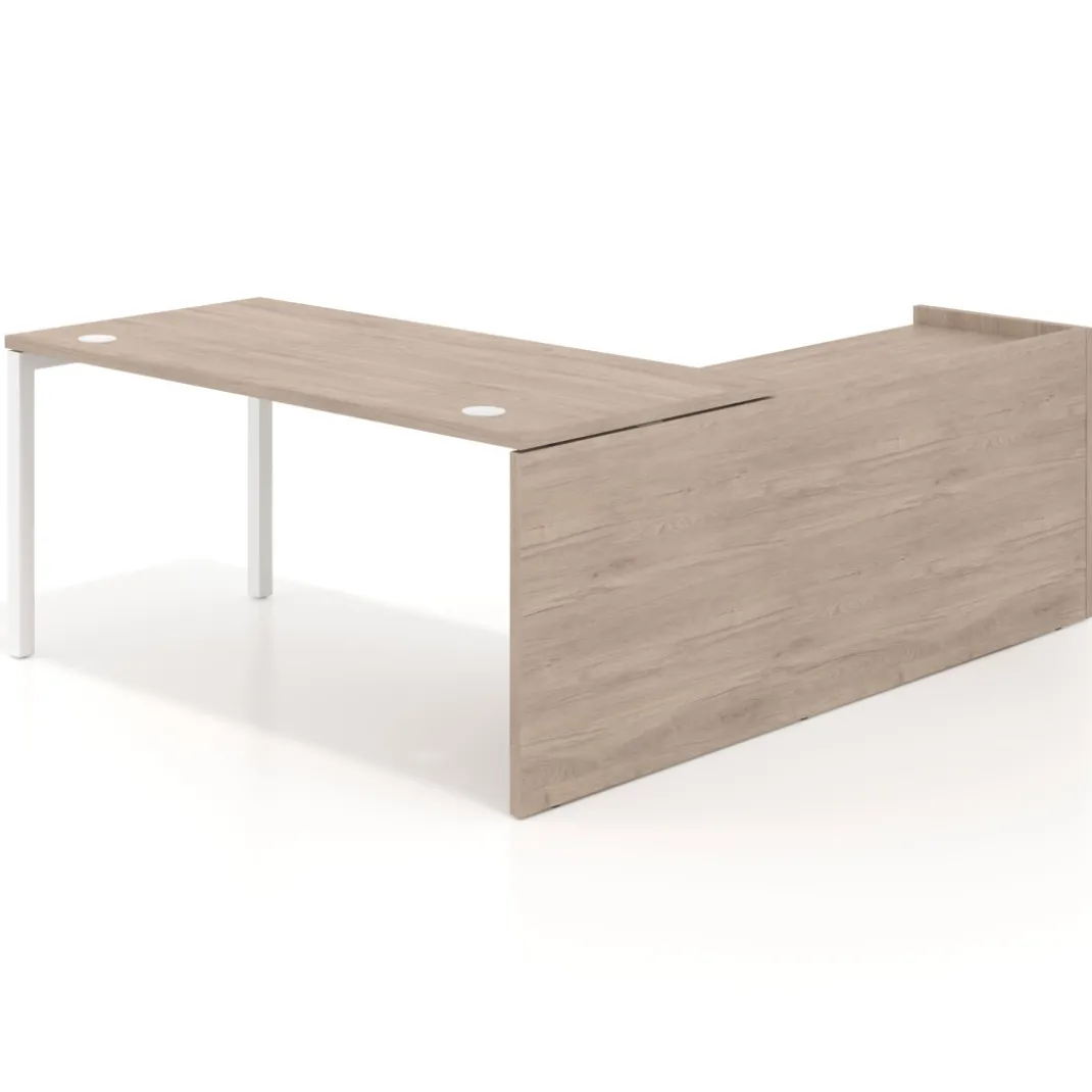 Mesa de despacho en L Kube fondo 80cm con ala+cajones WorkPlus estructura blanco
