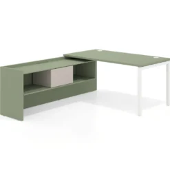 Mesa de despacho en L Kube fondo 80cm con ala+cajones WorkPlus estructura blanco