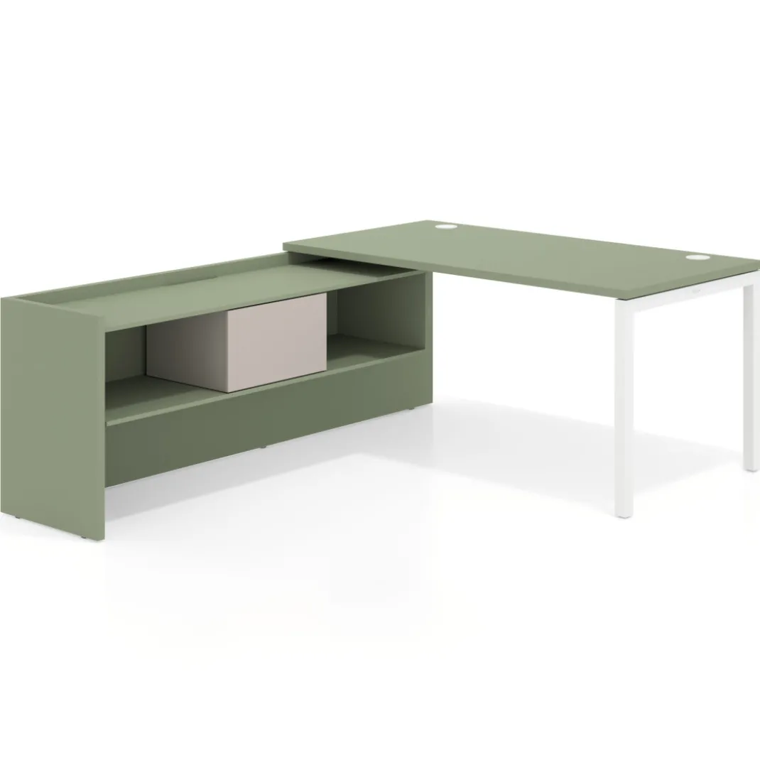 Mesa de despacho en L Kube fondo 80cm con ala+cajones WorkPlus estructura blanco