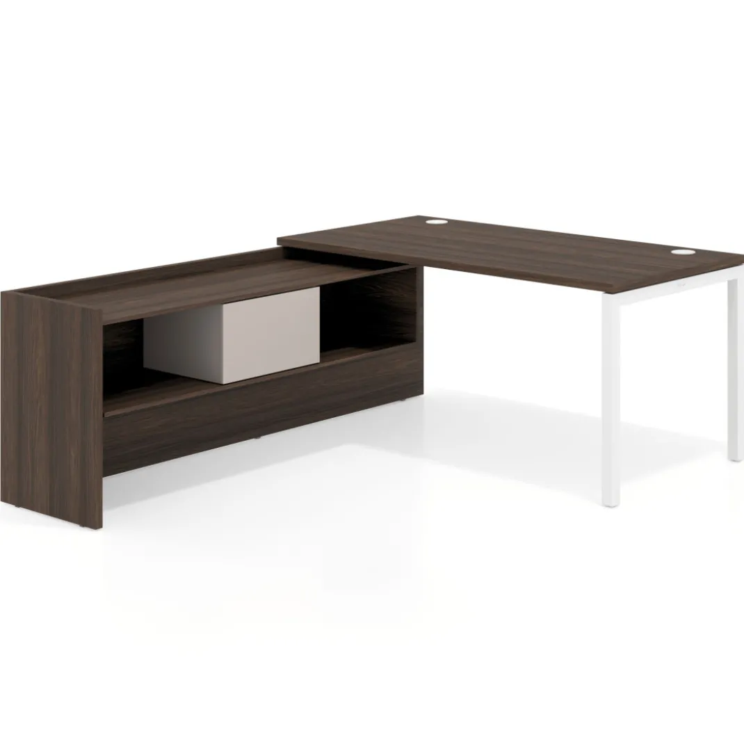 Mesa de despacho en L Kube fondo 80cm con ala+cajones WorkPlus estructura blanco
