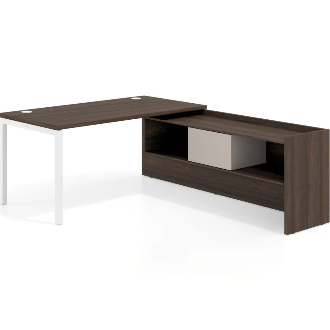 Mesa de despacho en L Kube fondo 80cm con ala+cajones WorkPlus estructura blanco