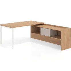 Mesa de despacho en L Kube fondo 80cm con ala+cajones WorkPlus estructura blanco