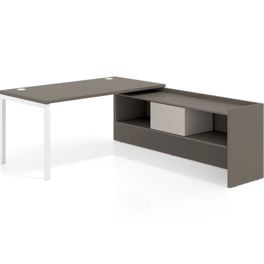 Mesa de despacho en L Kube fondo 80cm con ala+cajones WorkPlus estructura blanco