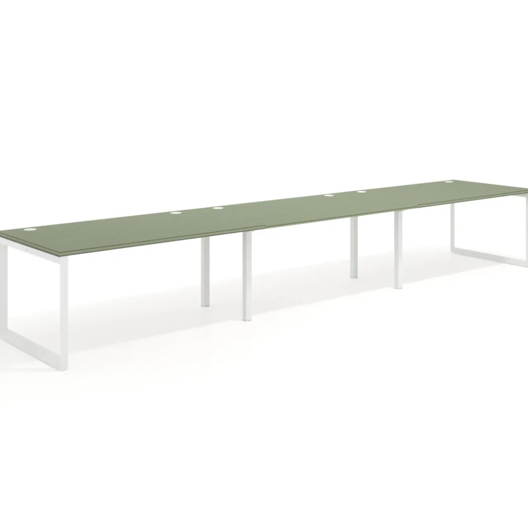 Mesa de despacho progresiva Delta triple, fondo 100cm, estructura blanca
