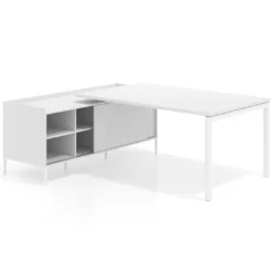Mesa de dirección con pedestal estantes Kube fondo 100cm estructura blanca