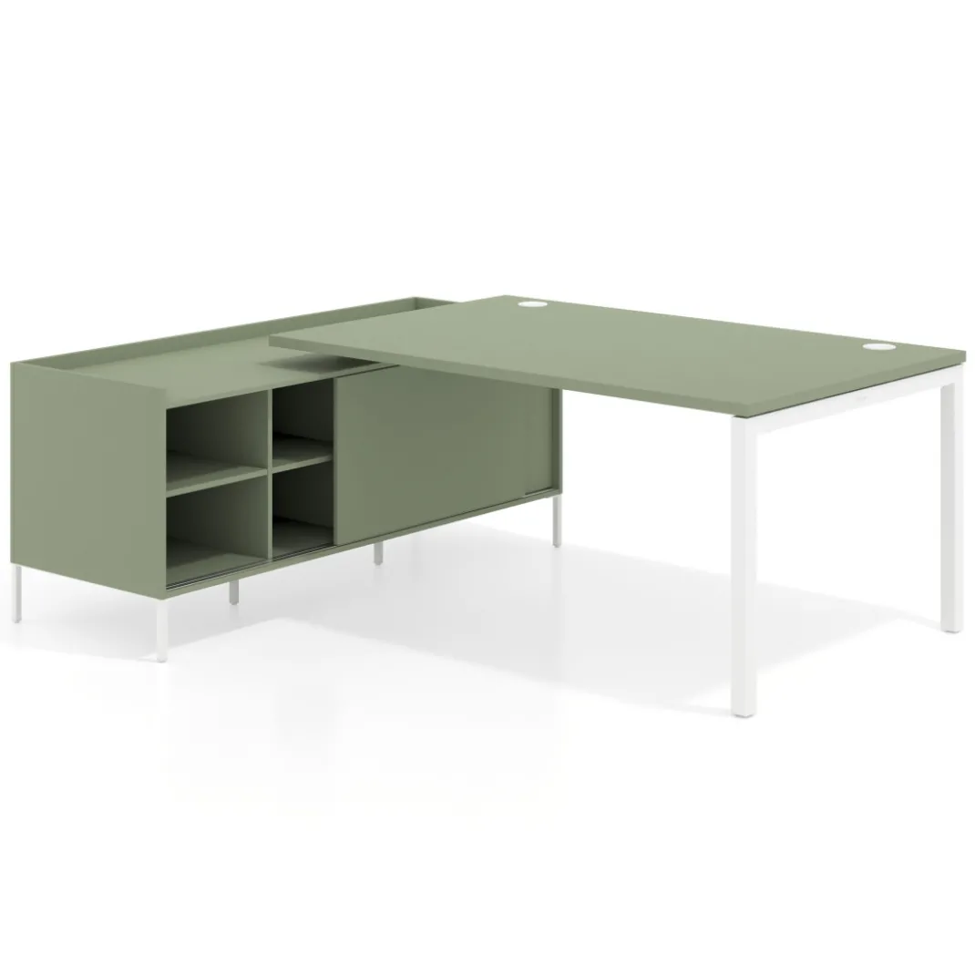 Mesa de dirección con pedestal estantes Kube fondo 100cm estructura blanca