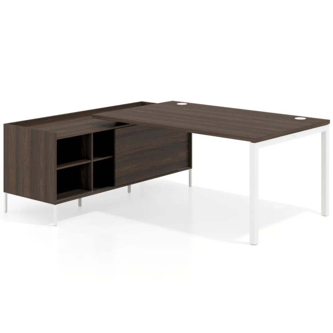 Mesa de dirección con pedestal estantes Kube fondo 100cm estructura blanca